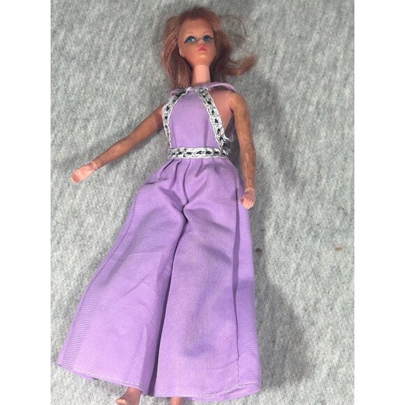 Vintage 1968 Mattel Barbie Doll Brunette Blue Eyes Purple Dress Red Hair - Picture 1 of 8